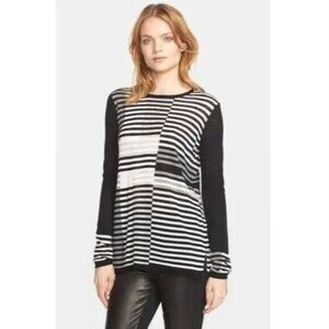 Vince 'Intarsia' Merino Wool Striped Knit Sweater in Gray/Black Size Large
